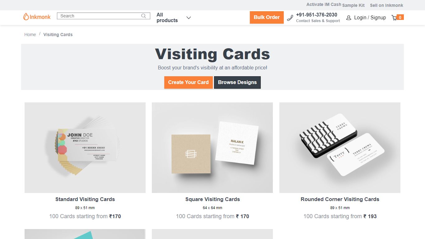 Visiting Card Printing - Print as low as 100 Business Cards- Inkmonk